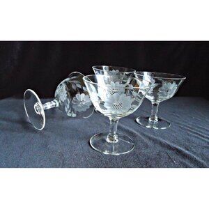 4 Crystal Wine Glasses Cornflower by Hughes Wine Stem 1950's